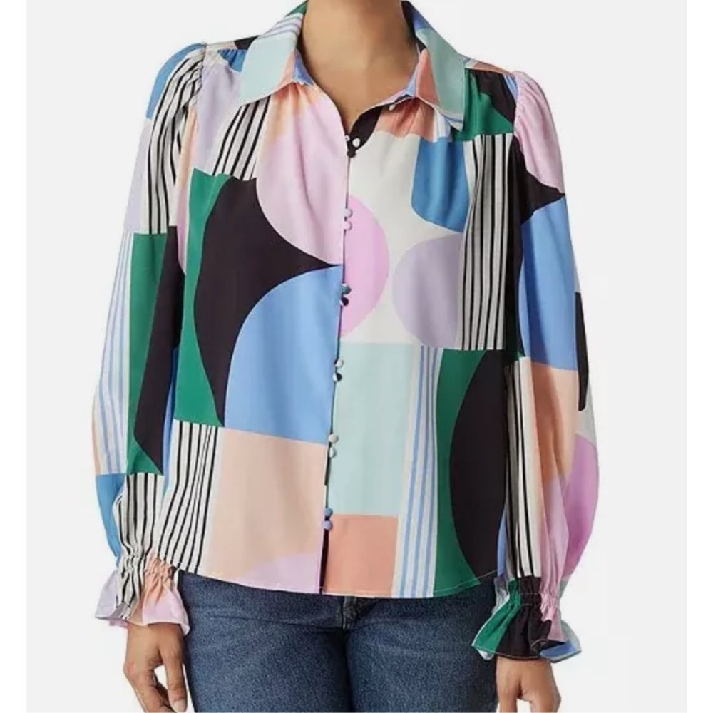 CROSBY by Mollie Burch NELL Balloon Long Sleeve Button Front Top Sz Small Preppy